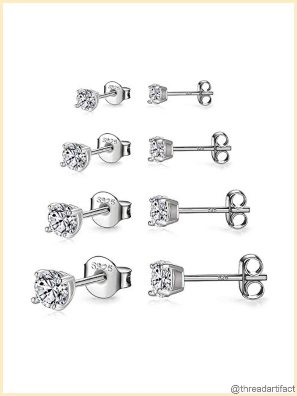925 Sterling Silver Stud Earrings Set White Gold Plated Hypoallergenic Cubic